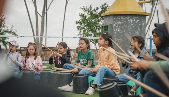 During an open day in the West Bank, children take part in creative activities.